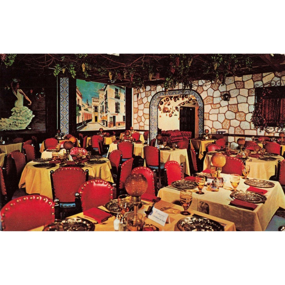 Vintage Flamenco Supper Club Miami Florida Spanish Restaurant Chrome Postcard